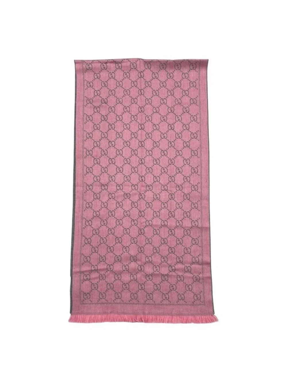 Gucci Scarf GG Wool Pattern Logo Rose Pink Gray